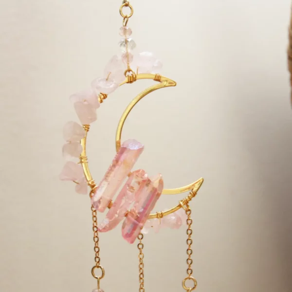 demi lune avec quartz rose pour suncatcher
