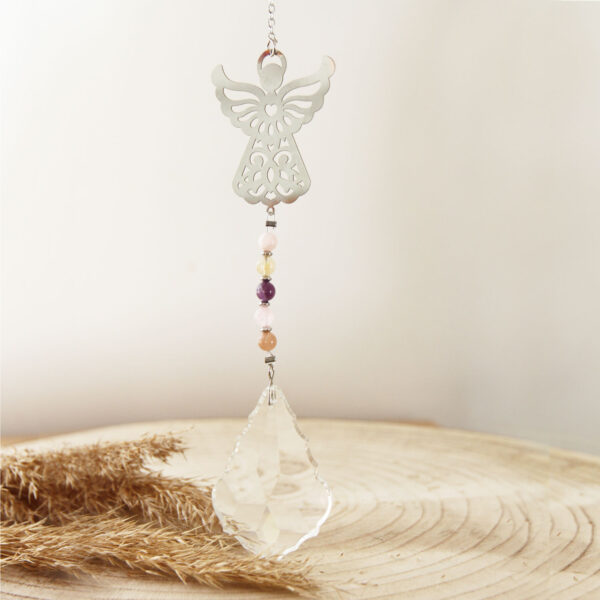 ✨ Attrape-soleil ange avec pierres de lithothérapie au choix, idéal pour une chambre de bébé, un salon ou un espace de méditation.