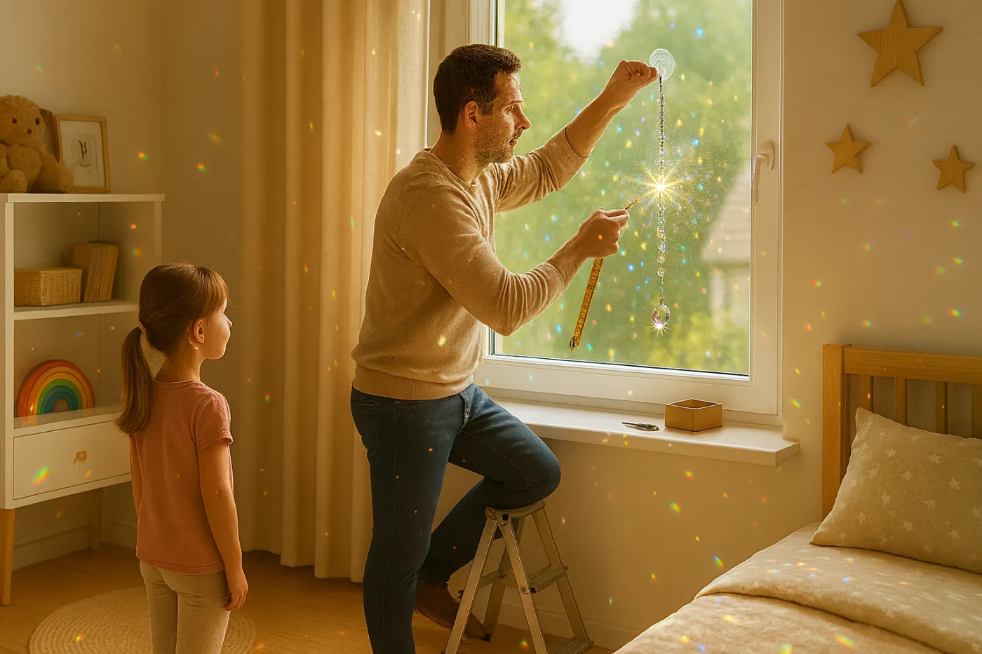 Suncatcher dans une chambre d’enfant : sécurité, taille et bonnes fixations