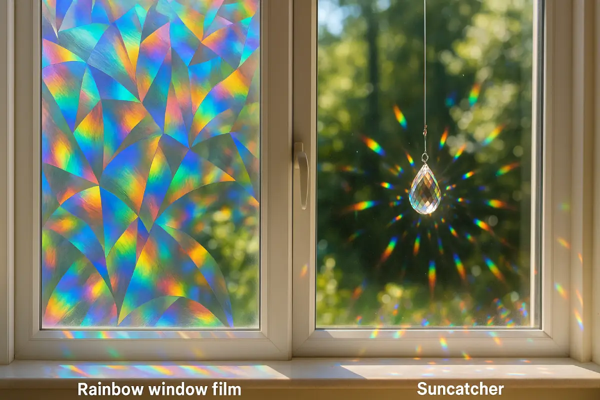 Films arc-en-ciel pour fenêtre vs suncatchers : quel choix pour vos reflets lumineux ?