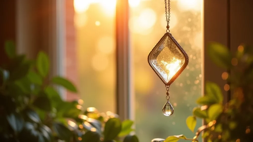 Attrape-soleil et plantes vertes : comment créer un coin fenêtre lumineux et vivant — détail cristal — attrape-soleil suncatcher MonSuncatcher